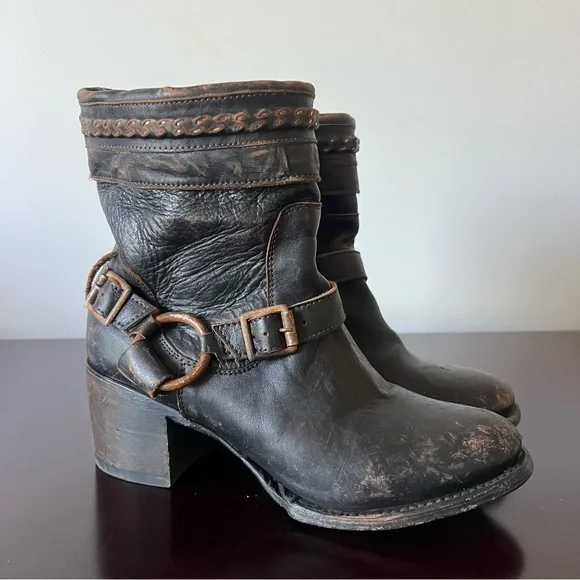 Freebird by Steven - Distressed Tahoe Harness Moto Heeled Boot Brown/Black Sz 8